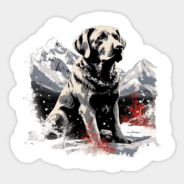 Magical Christmas Labrador dog in the snow: cute four-legged friend with festive hat Sticker by MLArtifex